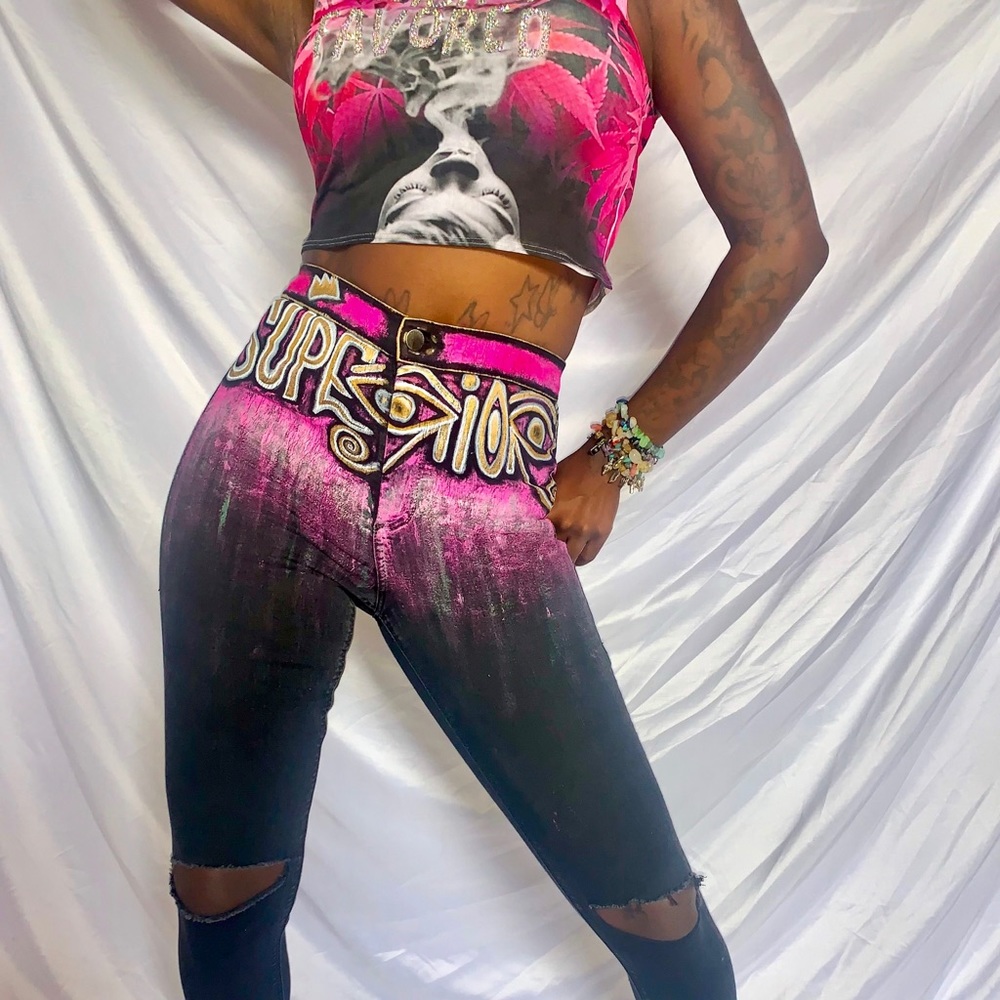 Signature hand painted “S2F™️” Black denim Jeans.
